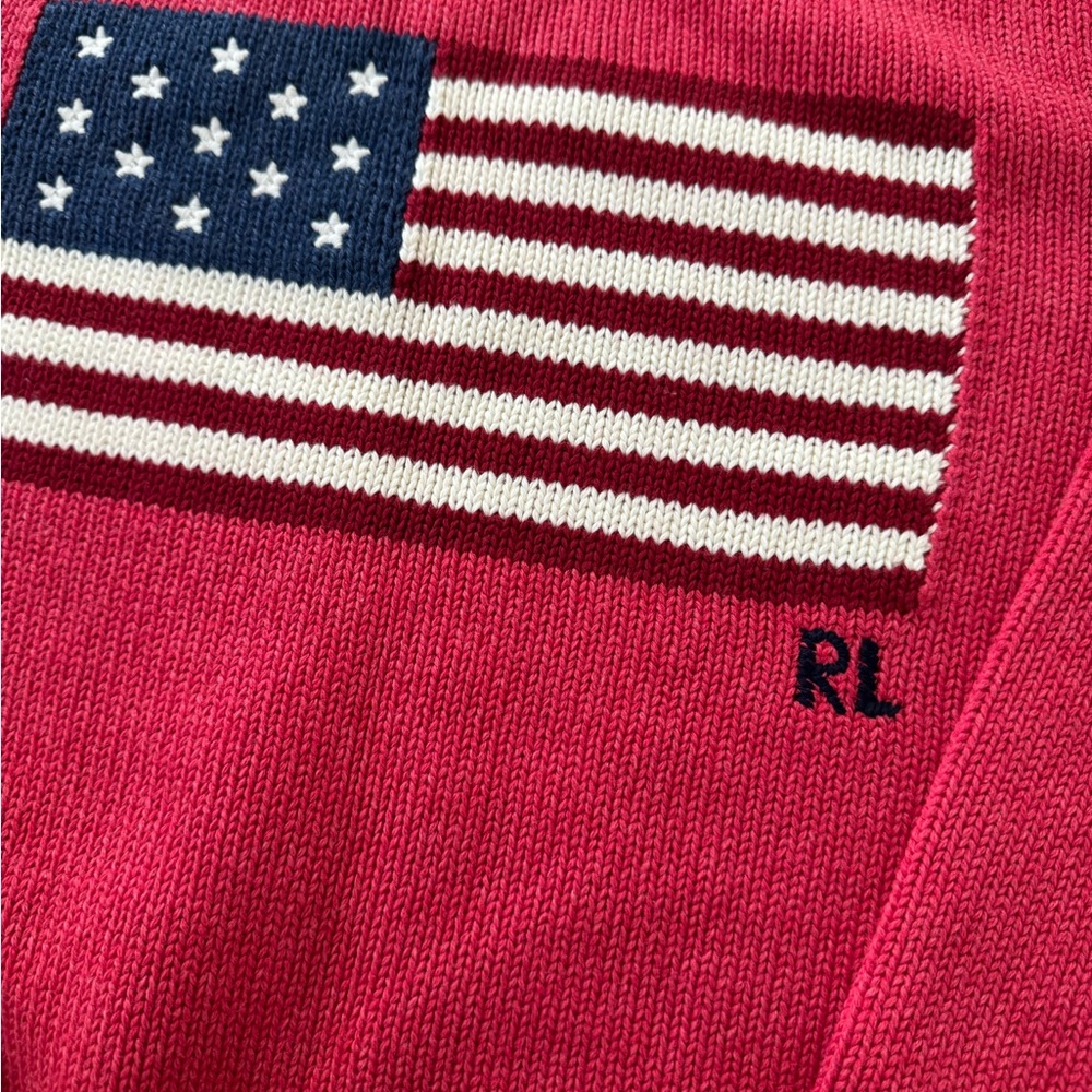 NWT Unisex Ralph Lauren Red Crewneck Sweater with American Flag Size M - Picture 3 of 7